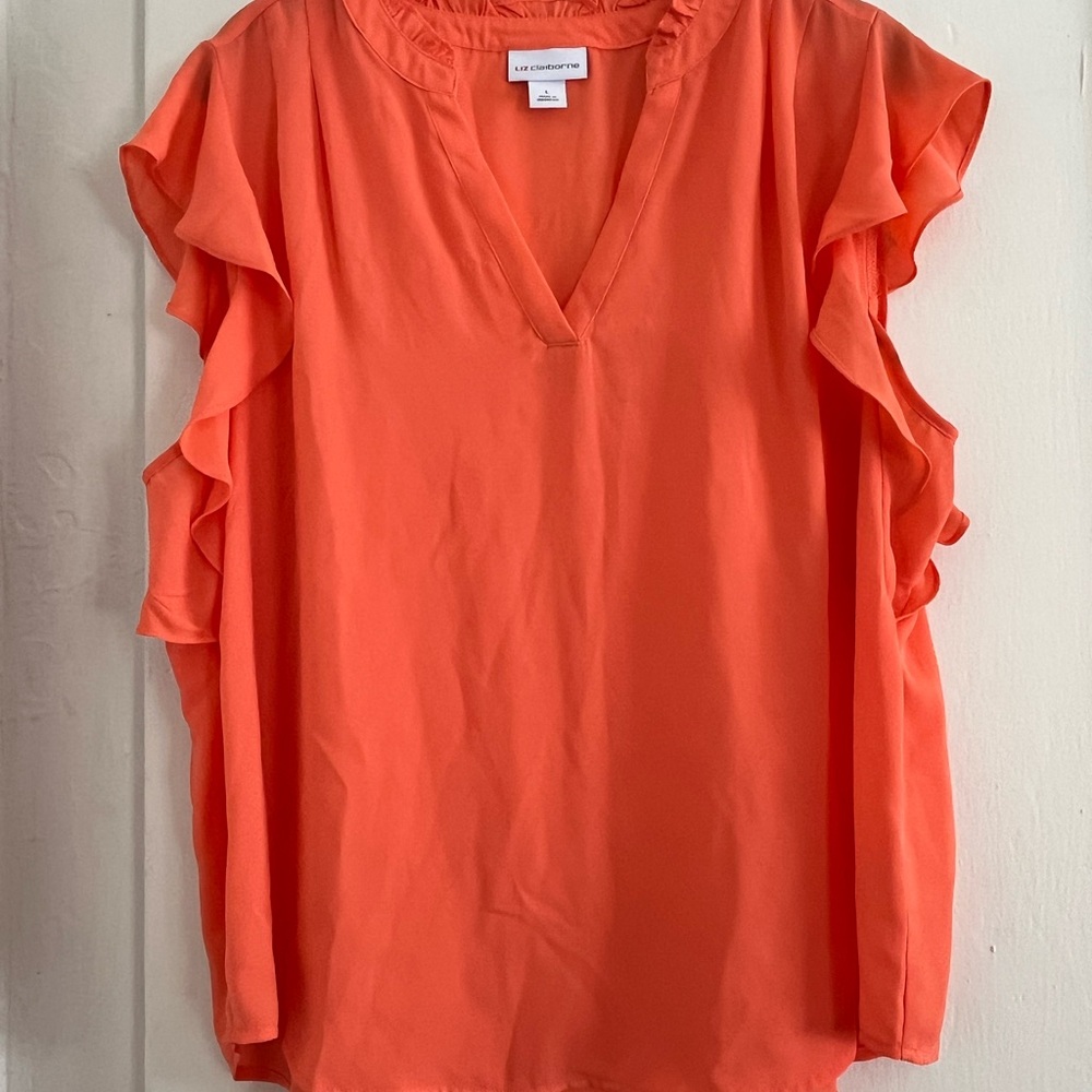 Liz Claiborne Vibrant Coral Ruffle Blouse